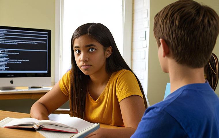 **Image Prompt 1: The Foundational Counseling Session**
    A realistic, high-definition photograph of an empathetic youth counselor (mid-20s to 30s, diverse ethnicity) actively engaged in a one-on-one counseling session with a teenager (diverse ethnicity, approximately 14-17 years old). The setting is a professional yet warm and inviting counseling office, with soft, natural lighting. The counselor is leaning slightly forward, maintaining eye contact, and showing deep empathy through their posture and expression. The teenager, initially hesitant, is starting to open up, conveying a sense of trust building. In the background, subtly out of focus, are elements that hint at academic foundations and supervision: a bookshelf filled with psychology and counseling textbooks, a framed diploma or certificate, and perhaps a subtle suggestion of a supervisor's presence (e.g., a blurred monitor screen showing a debriefing, or a notebook with supervisory notes). The overall mood is one of connection, safety, and professional guidance.