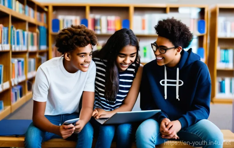 청소년상담사 현장 상담 사례 분석 - **Prompt:** A diverse group of four teenagers, aged 15-17, are gathered in a brightly lit, modern sc...