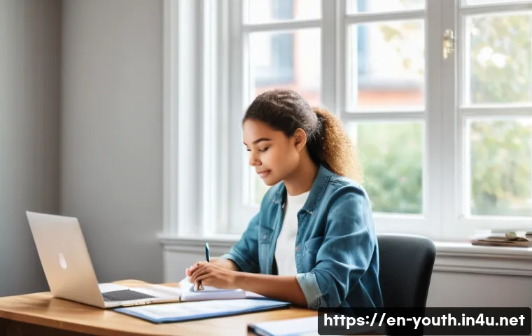 청소년상담사 자격증 응시료와 비용 - A professional young adult studying at a tidy desk filled with certification exam study materials, i...