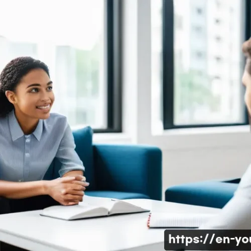 청소년상담사 실기시험에 대비한 연습 전략 - A professional counseling training session in a modern, well-lit office setting, featuring two diver...