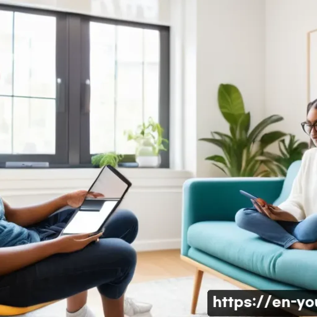 청소년상담사 자격증과 관련된 트렌드 분석 - A modern youth counseling session in a bright, welcoming therapy room featuring a diverse teenage cl...