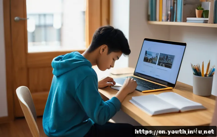 청소년상담사 시험 대비 실전 팁 - A focused student sitting at a modern desk in a cozy home office, surrounded by neatly organized stu...