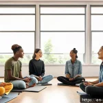 Home 21 청소년상담사로서 경력 개발을 위한 워크샵 - A diverse group of youth counselors in a bright, modern workshop room practicing emotional intellige...