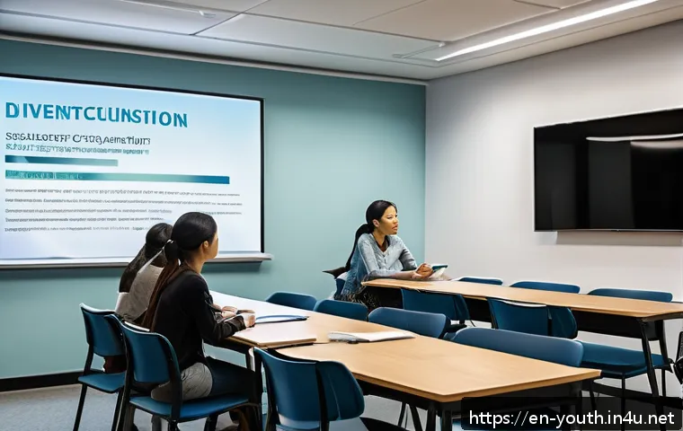 청소년상담사 시험 관련 업데이트 뉴스 - A modern classroom scene showing diverse young adult students attentively engaged in a youth counsel...