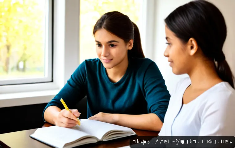 Home 17 청소년상담사 자격증 취득을 위한 멘토링 - Photorealistic mentoring session for a youth counseling certification candidate, compassionate middl...